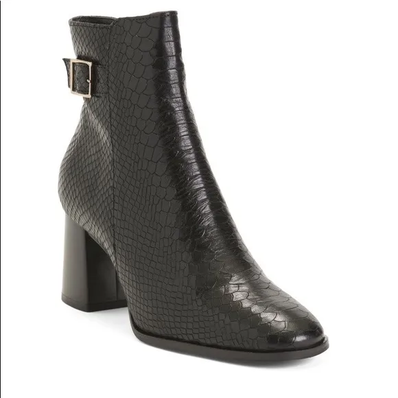 🖤 ANTONIO DE FARIA BLACK GENUINE LEATHER CROC EMBOSSED CHUNKY HEEL BOOTI…
