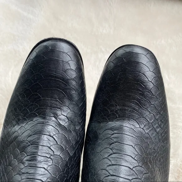 🖤 ANTONIO DE FARIA BLACK GENUINE LEATHER CROC EMBOSSED CHUNKY HEEL BOOTI…
