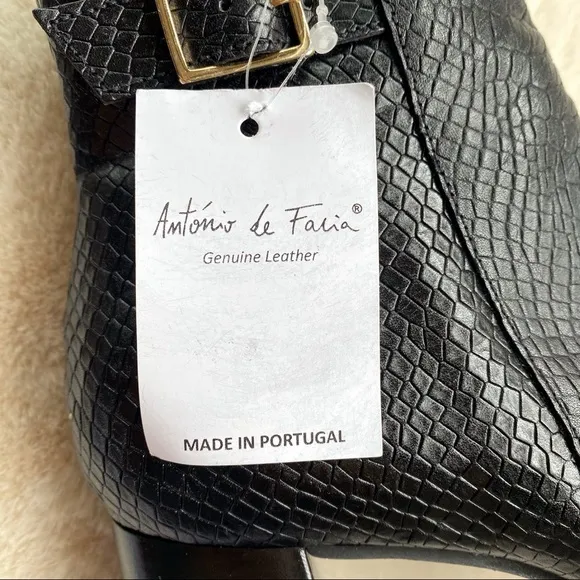 🖤 ANTONIO DE FARIA BLACK GENUINE LEATHER CROC EMBOSSED CHUNKY HEEL BOOTIES!