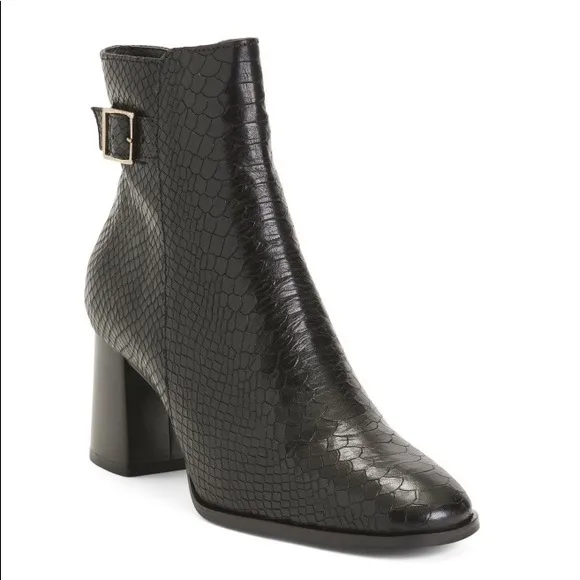🖤 ANTONIO DE FARIA BLACK GENUINE LEATHER CROC EMBOSSED CHUNKY HEEL BOOTIES!