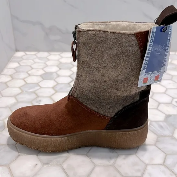 🆕 Bos. &amp; Co. Ignite Suede Whisky/Beige/Coffee Zip Up Waterproof Boots Size 6.5
