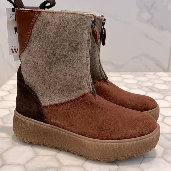 🆕 Bos. &amp; Co. Ignite Suede Whisky/Beige/Coffee Zip Up Waterproof Boots Size 6.5