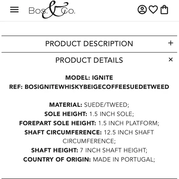 🆕 Bos. &amp; Co. Ignite Suede Whisky/Beige/Coffee Zip Up Waterproof Boots Size 6.5