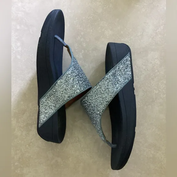 ♦️ FITFLOP Shimma Glitter thong flip flops Sz 11 sandals athletic EUC