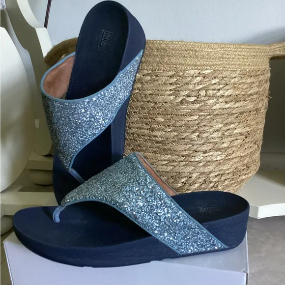 ♦️ FITFLOP Shimma Glitter thong flip flops Sz 11 sandals athletic EUC