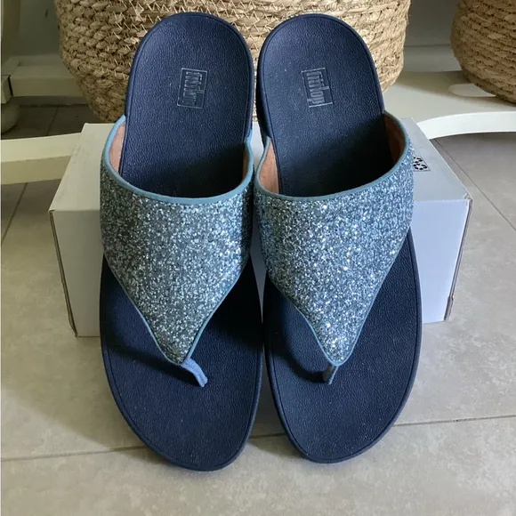 ♦️ FITFLOP Shimma Glitter thong flip flops Sz 11 sandals athletic EUC
