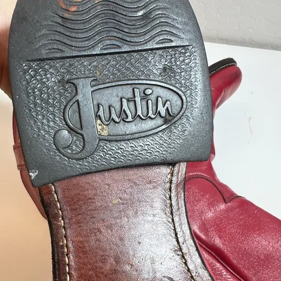 💋 Justin red leather riding casual party mid calf boots size 6