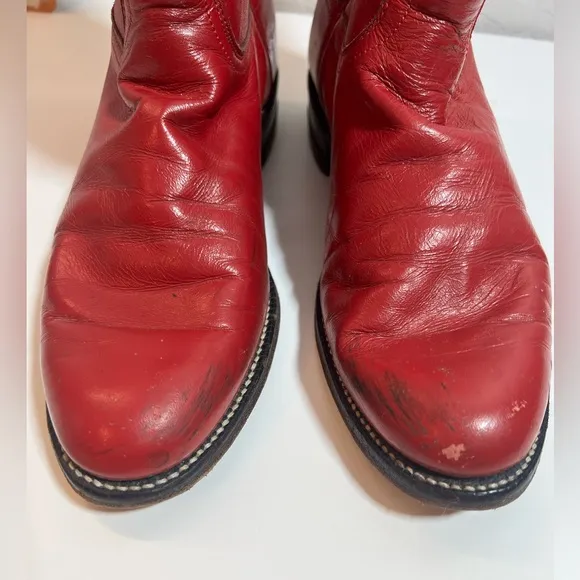 💋 Justin red leather riding casual party mid calf boots size 6