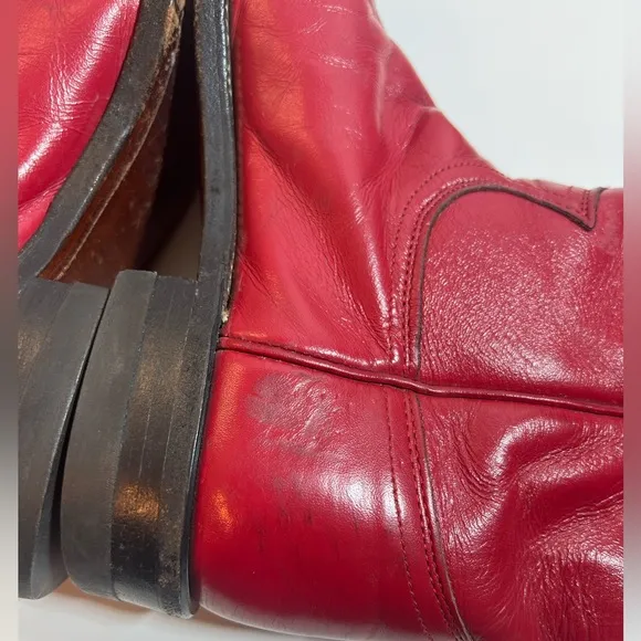 💋 Justin red leather riding casual party mid calf boots size 6