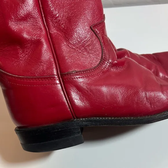 💋 Justin red leather riding casual party mid calf boots size 6