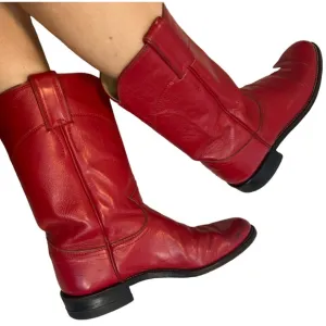 💋 Justin red leather riding casual party mid calf boots size 6