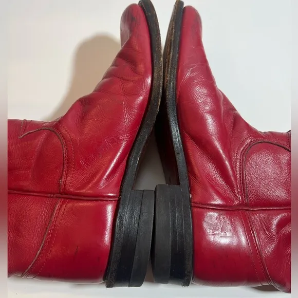 💋 Justin red leather riding casual party mid calf boots size 6