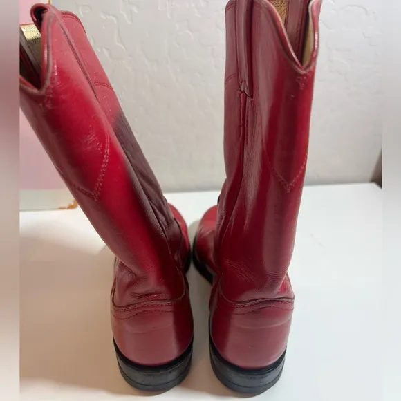 💋 Justin red leather riding casual party mid calf boots size 6