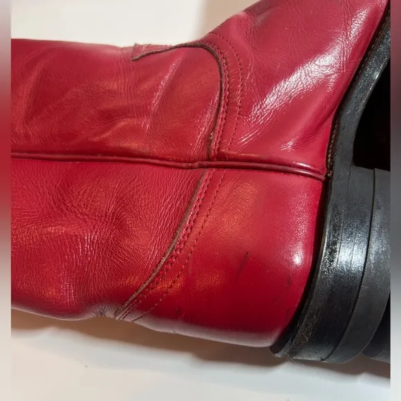 💋 Justin red leather riding casual party mid calf boots size 6