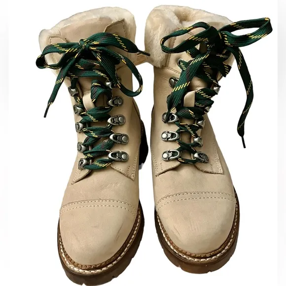 𝐅𝐑𝐘𝐄 Samantha Hiker Boot Suede Shearling Green Laces Size 5.5