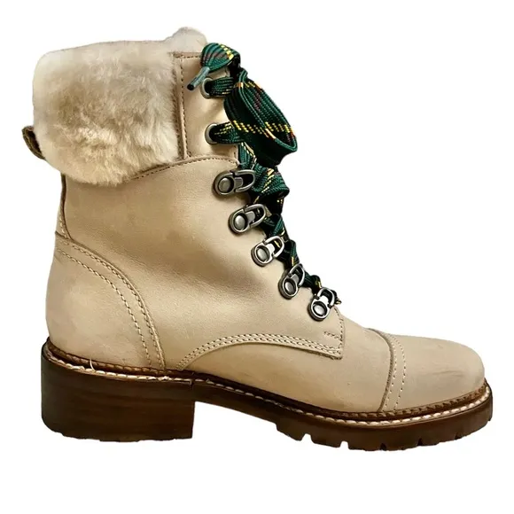 𝐅𝐑𝐘𝐄 Samantha Hiker Boot Suede Shearling Green Laces Size 5.5