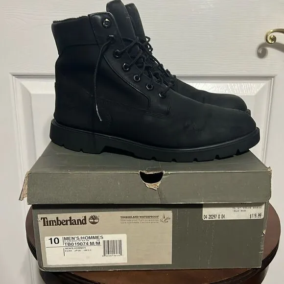 🔥🔥 TIMBERLAND WATERPROOF 6” BOOTS BLACK #19074  Men Sz 10 - EXCELLENT  🔥🔥