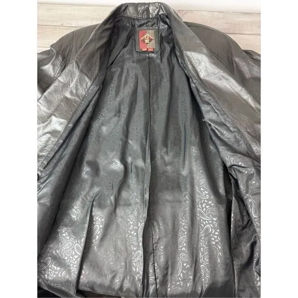 100% Leather Long Black Double Breasted Lined Trench Coat Men’s Med Woman’s Larg