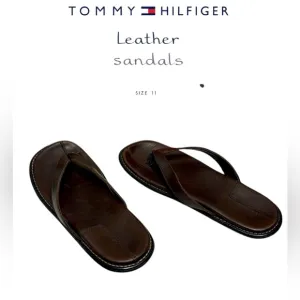 104. 🩴 Men’s Tommy Hilfiger brown leather sandals/flip flops brand new w box