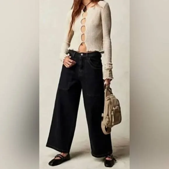 #260 NWT- FREE PEOPLE WE THE FREE Piper Mid-Rise Crop Wide-Leg Jeans Sz:33