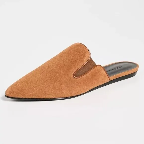 $440 JENNI KAYNE MULE SHOES POINTY SUEDE SADDLE BROWN GORES 36 (DB27)