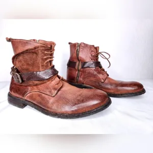 8100 Melrose Dstrsd Ankle Wrap Boot Brown Leather   Suede Lace Up Zip Up 43 US10