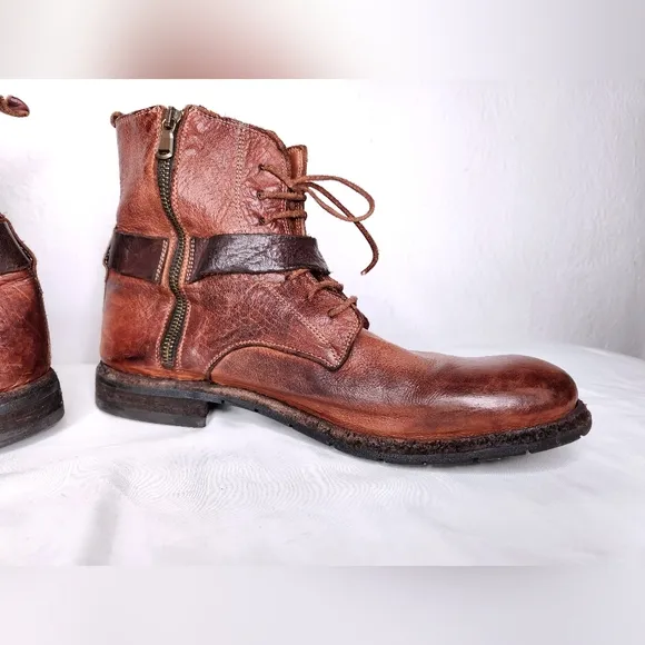 8100 Melrose Dstrsd Ankle Wrap Boot Brown Leather   Suede Lace Up Zip Up 43 US10