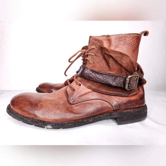 8100 Melrose Dstrsd Ankle Wrap Boot Brown Leather   Suede Lace Up Zip Up 43 US10