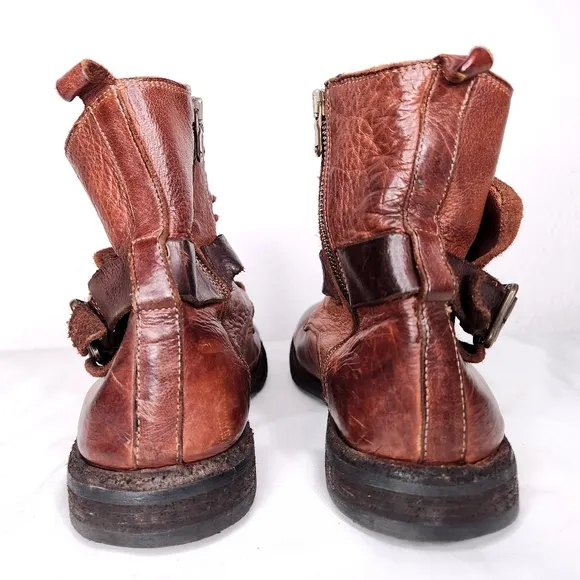 8100 Melrose Dstrsd Ankle Wrap Boot Brown Leather   Suede Lace Up Zip Up 43 US10