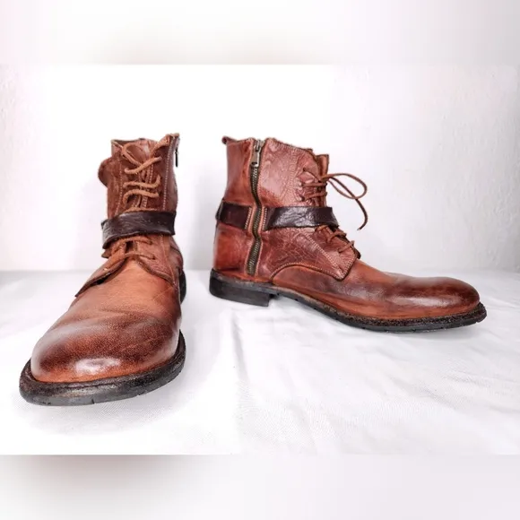 8100 Melrose Dstrsd Ankle Wrap Boot Brown Leather   Suede Lace Up Zip Up 43 US10