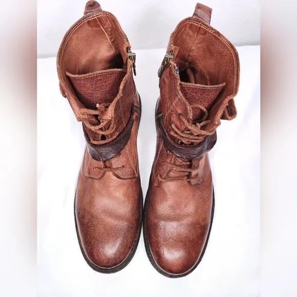 8100 Melrose Dstrsd Ankle Wrap Boot Brown Leather   Suede Lace Up Zip Up 43 US10
