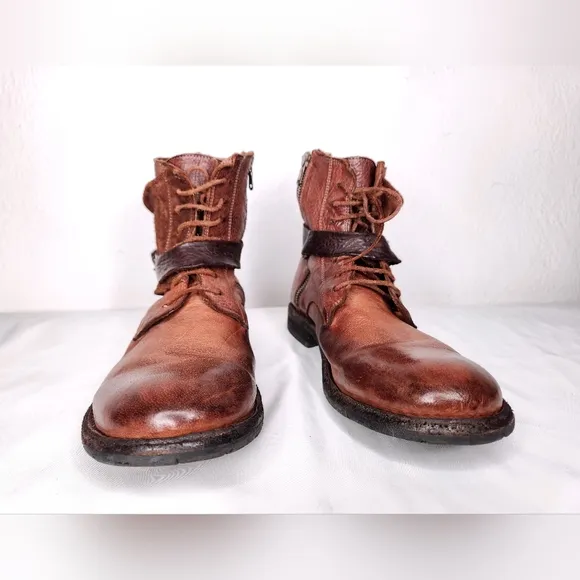 8100 Melrose Dstrsd Ankle Wrap Boot Brown Leather   Suede Lace Up Zip Up 43 US10