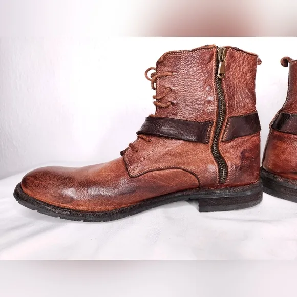 8100 Melrose Dstrsd Ankle Wrap Boot Brown Leather   Suede Lace Up Zip Up 43 US10
