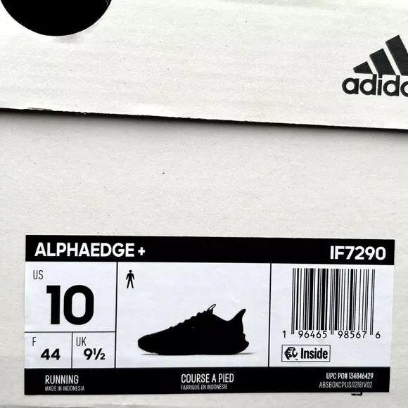 adidas Men's Alphaedge  Sneaker Size 10 Solid Black Bounce Running Shoes IF7290