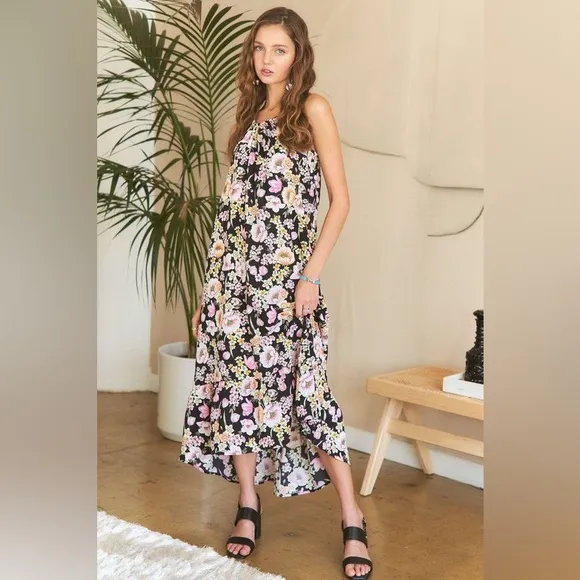 ADORA Floral Grecian Neck Midi Dress