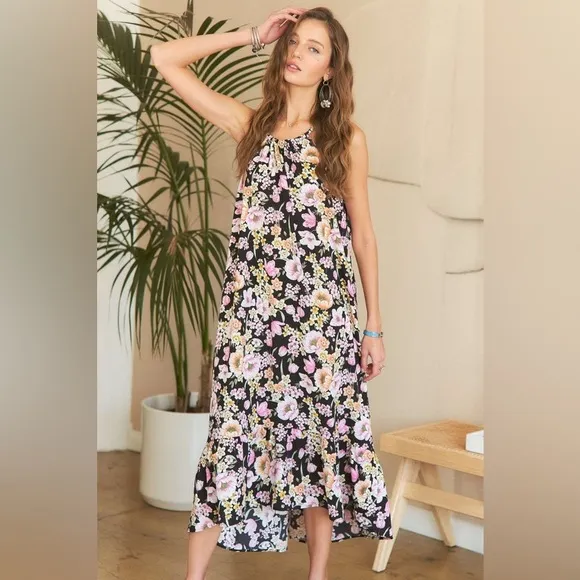 ADORA Floral Grecian Neck Midi Dress