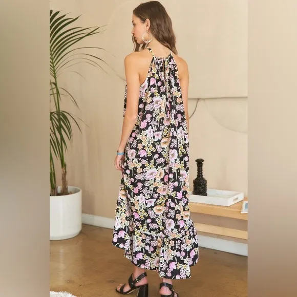 ADORA Floral Grecian Neck Midi Dress