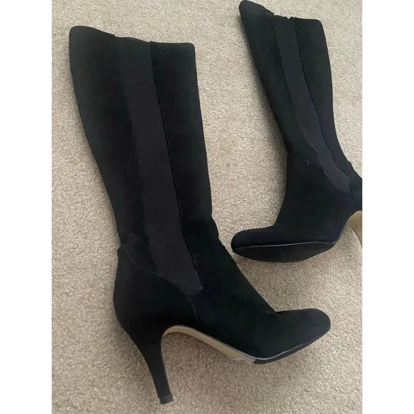Adrienne Vittadini Theresa Tall Suede Black Heeled Boots Size 6 M EUC