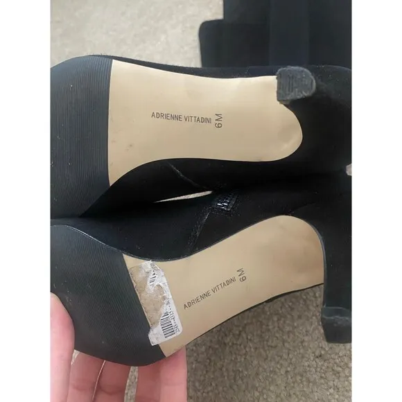 Adrienne Vittadini Theresa Tall Suede Black Heeled Boots Size 6 M EUC