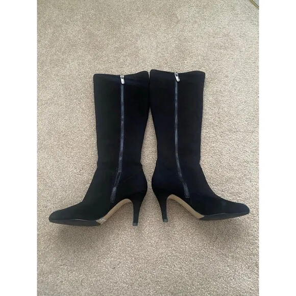 Adrienne Vittadini Theresa Tall Suede Black Heeled Boots Size 6 M EUC