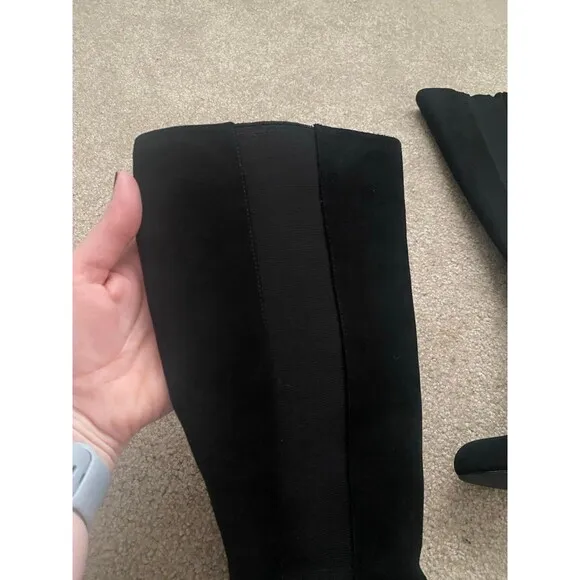 Adrienne Vittadini Theresa Tall Suede Black Heeled Boots Size 6 M EUC