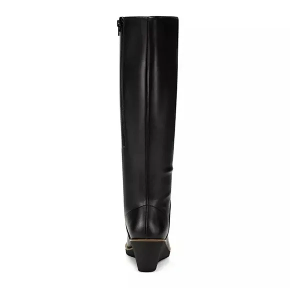 Aerosoles Boots Women's Black Binocular Faux Leather Tall Wedge Wide Calf Sz 6