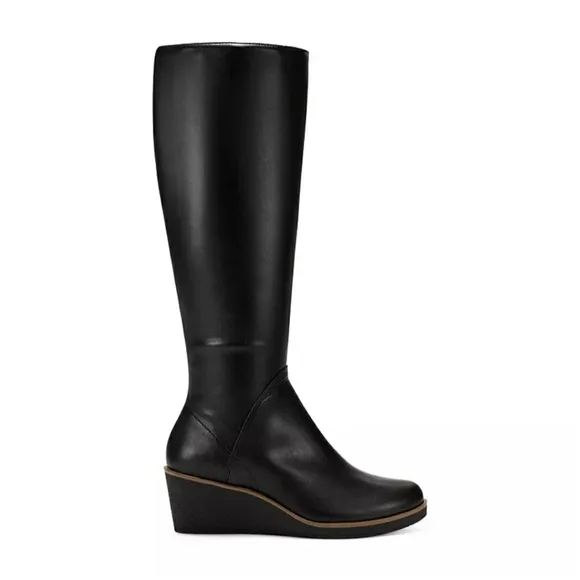 Aerosoles Boots Women's Black Binocular Faux Leather Tall Wedge Wide Calf Sz 6