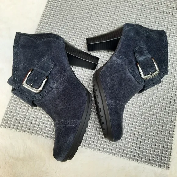 Aerosoles Monument Comfort Ankle Boots Blue Suede Leather Booties 6 Fall