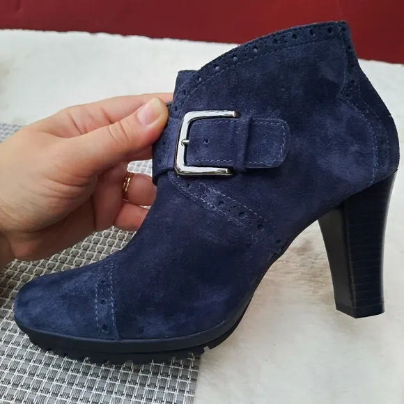 Aerosoles Monument Comfort Ankle Boots Blue Suede Leather Booties 6 Fall