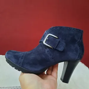 Aerosoles Monument Comfort Ankle Boots Blue Suede Leather Booties 6 Fall