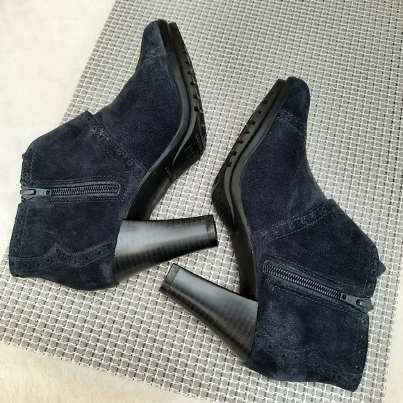 Aerosoles Monument Comfort Ankle Boots Blue Suede Leather Booties 6 Fall