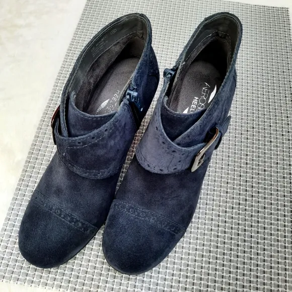 Aerosoles Monument Comfort Ankle Boots Blue Suede Leather Booties 6 Fall
