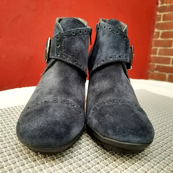 Aerosoles Monument Comfort Ankle Boots Blue Suede Leather Booties 6 Fall