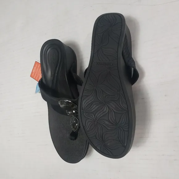 Aetrex Elyse Women's Black Thong Wedge Sandals Size 8.5M NWT